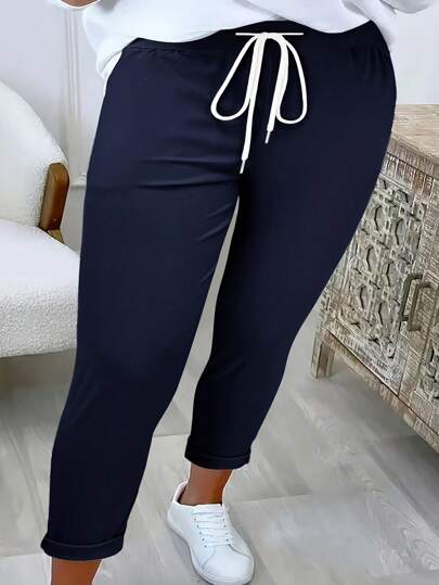 Damen große Größen Mode Hose mit Tunnelzug Taille, Lässig