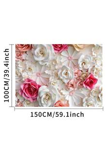 1pc 3D Pink And White Paper Flowers Wall Photography Backdrops Floral Roses Party Banner 59.1*39.4/82.7*59.1/106.3*70.9 Inches Newborn Shower Bridal Wedding Birthday Anniversary Photo Background Indoor Outdoor Romantic Decoration Supplies