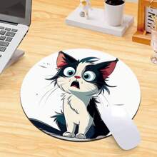 1pc Cute Cat Pattern Circular Mouse Pad With Slip-Resistant Rubber Base, Suitable For Office, Home, Study And Gaming For Boys And Girls