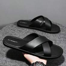 Men's Comfortable Fashion Black Slippers Cross Slippers Cool Non-Slip Lightweight Flat Casual Sandals