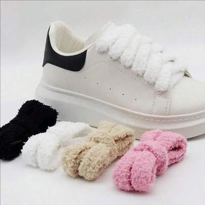 1 Pair Of Fluffy Cute INS Style Wide Lace Casual Shoe Accessory Rope For Women Shoes, Men Sneakers, Winter Shoes