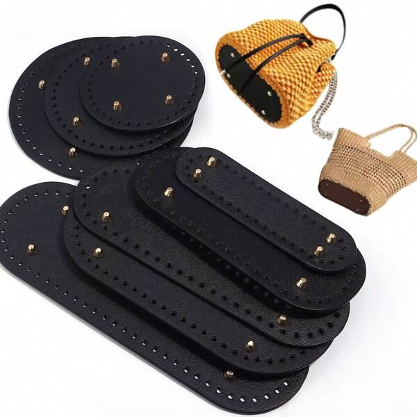 1pc PU Leather Bag Bottom For Crochet, Long Knitting Crochet Bags Bottom Shaper Pad Multi-Colored Hand-Woven Bag Cushion Base With Holes For DIY Handbag Shoulder Bags Purse Making