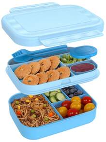 Boîte à lunch Bento classique - Boîte-repas étanche à compartiments multiples empilables avec pot à sauce, capacité de 5,8 tasses, comprend un set de couverts, fournitures scolaires