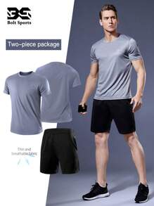 2pcs Men Sports Suit, T-Shirt And Shorts Set, Fashion Casual Pocket Drawstring Lightweight Running, Basketball, Football, Workout Activewear Top
