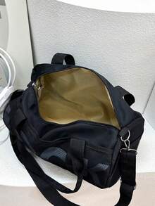 Bolsa de lona con decoración de letras, de gran capacidad, para viajes cortos, bolsa de gimnasio, bolsa de yoga, mochila escolar, bolsa deportiva unisex para deportes, acondicionamiento físico, ejercicio, viajes, vacaciones, para mujeres y hombres, artículo de viaje duradero - Negro - Ver 9