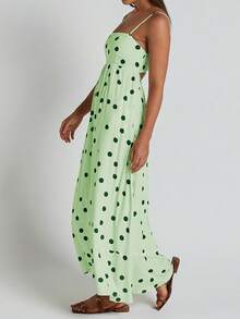 Womens Summer Spaghetti Straps Long Dress Backless Sleeveless Casual Flowy Cut-Out Party Beach Dress Sundress - 綠色 - 查看 3