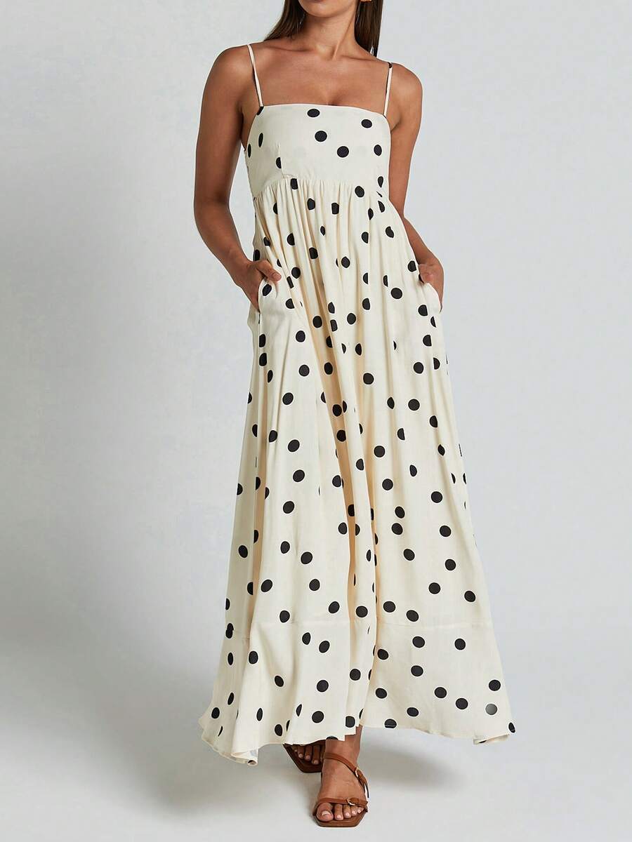 Womens Summer Spaghetti Straps Long Dress Backless Sleeveless Casual Flowy Cut-Out Party Beach Dress Sundress - 杏色 - 查看 1
