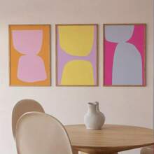 Set Of 3 Color Block Prints, Pink Orange Geometric Abstract Colorful Wall Art Set Gallery Wall Prints Stylish Bedroom Art, Canvas Poster Wall Art, Optional Frame, Wall Art With Frame
