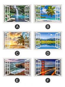 2 Pcs Removable Wall Murals Peel And Stick Waterfalls Window Scenes 3D Wall Sticker Vinyl Wallpaper Decorations For Bathroom Home Decor Art Stickers Personalised Stickers - Multicolor - View 10