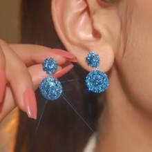 Europe And The United States Exaggerated Retro Palace Gorgeous Purple Double Round CZ Women's Crystal Earrings 1 Pair