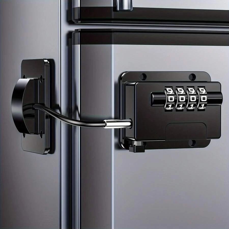 冰箱锁，升级版冰箱锁组合，立式冰柜锁，带儿童保护密码的橱柜锁，儿童冰箱锁，黑色 - 密碼鎖 - 查看 1