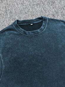 男士休闲水洗复古风圆领上衣 - 藍色 - 查看 4