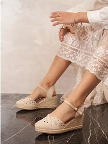 Sandalias compensadoras con motivos florales - novias y novios con un estilo sencillo y elegante alpargatas - Beis - Ver 2