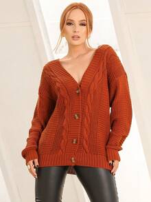 Women's Winter Knitted Cardigan Oversized Wool Knitted Coat High Quality Plus Size - Beige - View 2