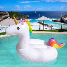 1pc Summer Inflatable Unicorn Floatie, Rainbowr Unicorn Design, Lie Down And Sit On, Water Sports Accessory For Swimming Pool, Beach, Party, Birthday, Couples Outdoor Water Sofa, Floating Mat, Beach Essentials - Unicorn - View 7