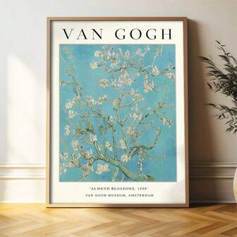 Vincent Van Gogh Mandelblüten Leinwand Kunstdruck, Art Deco, Klassisch, Moderner Stil Poster, Rahmenloser Tinten Wandkunst, Mode-Thema, Hochformat, für Zuhause, Büro, Wohnzimmer, Schlafzimmer, Küche, Badezimmer, ideal für den Frühling, kreative Geschenkidee, ohne Rahmen