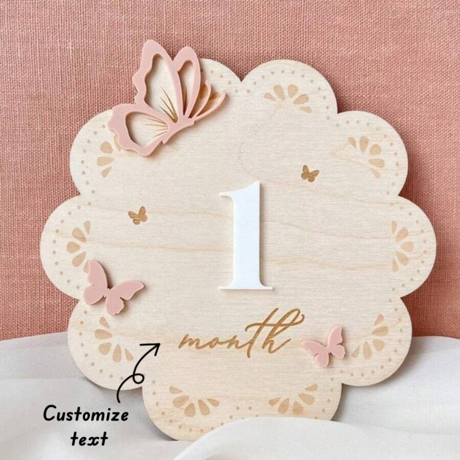 1pc Milestone Marker Baby Girl Monthly Milestone Butterfly Name Sign ...