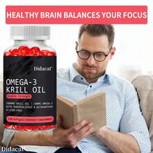 Omega-3 Krill Oil, Maximum Potency - With Phospholipids And Astaxanthin - Brain Support Supplement For Men And Women - 120 Softgels - 1 瓶 - 查看 3