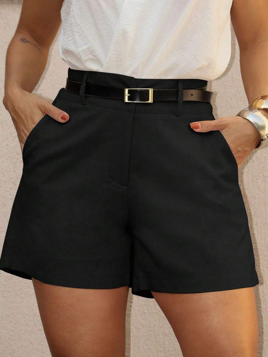 EMILI LULU RUNS4 Women's Classic Viscose Shorts With Square Belt - màu đen - Xem 1