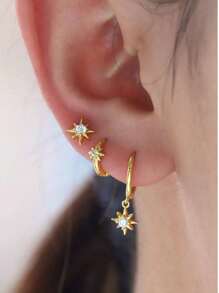Conjunto de 3 peças: Brincos Twist Mobius, Brincos de Botão Estrela, Brincos de Argola Pingente Estrela, Joias para Mulheres