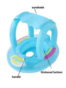 1 件儿童充气游泳池座椅，带手柄的可爱漂浮游泳圈，婴儿腋下浮圈，夏季游泳带遮阳卡通图案 - 藍色 - 查看 4