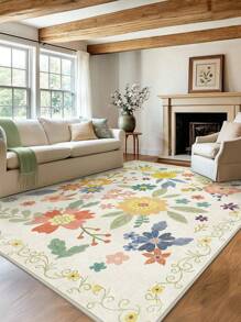 1 Piece Spring Colorful Faux Cashmere Living Room Carpet With Floral Pattern. Soft And Fluffy Area Rugs For Bedroom, Pink Home Decoration, Comfortable To The Touch, Non-Slip Washable Foldable Area Rug. It Can Be Used As Living Room Rug, Bedroom Rug, Hallway Doormat, Suitable For Different Seasons And Various Occasions In Spring, Summer, Autumn And Winter.