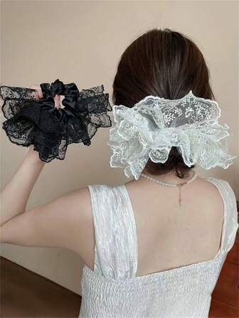 1个/2个装女士优雅蕾丝发圈，丸子头固定器，适合搭配连衣裙，日常佩戴，波西米亚风发饰，春夏发圈，马尾辫发绳