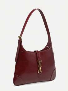 1 Stück vintage minimalistischer Schnallen Dekor Angora Wildleder Halbmond Schultertasche, verstellbarer Riemen, geeignet für Dates, Ausflüge, Partys