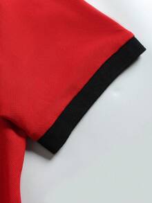 1pc Plus Size Men's Casual Solid Color Printed Button Collar Long Sleeve Polo Shirt, Suitable For Spring And Autumn - Red - View 4