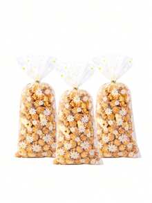 50 个雏菊透明袋带系带口袋，爆米花包装袋，马卡龙包装袋，烘焙食品饼干包装袋，带系带口袋的糖果袋用于礼品包装，适用于面包店、饼干、糖果、甜点 - 彩色 - 查看 4