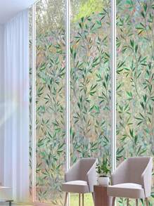 Película para ventana de cristal esmerilado 3D en estilo de vidrieras, con hojas verdes y arcoíris. Película antiestática para puertas de cristal, parasol, control de calor y rayos UV para hogar y oficina