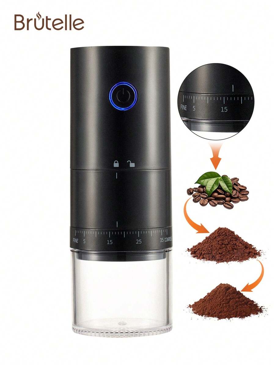 Brutelle 1 قطعة مطحنة قهوة كهربائية قابلة للشحن عبر USB، قابلة للضبط من الخشن إلى الناعم، مناسبة للمنزل والمكتب وزاوية القهوة والمدرسة وغيرها