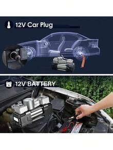 LIPETY Two-Cylinder Air Compressor With Pressure Gauge, Analog, 12 V, LED Lighting, Double Cylinder And Basic Tool For Pickup, SUV, Sedan, Crossover And Minivan - Dark Grey - View 8