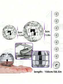 1Set Disco Mirror Ball Silver Hanging String, Festival Themed Party & Birthday Decoration, Disco Music Themed Parties, Wedding & Dance Music Festival, Home Decorations