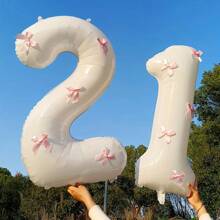 40" roze strikdecoratie witte cijfers folie ballonnen 0-9, roze strikdecoratie, geschikt voor verjaardagsfeestjes, Valentijnsdag, jubileum, bruiloft, Kerstmis, nieuwjaarsdecoratie