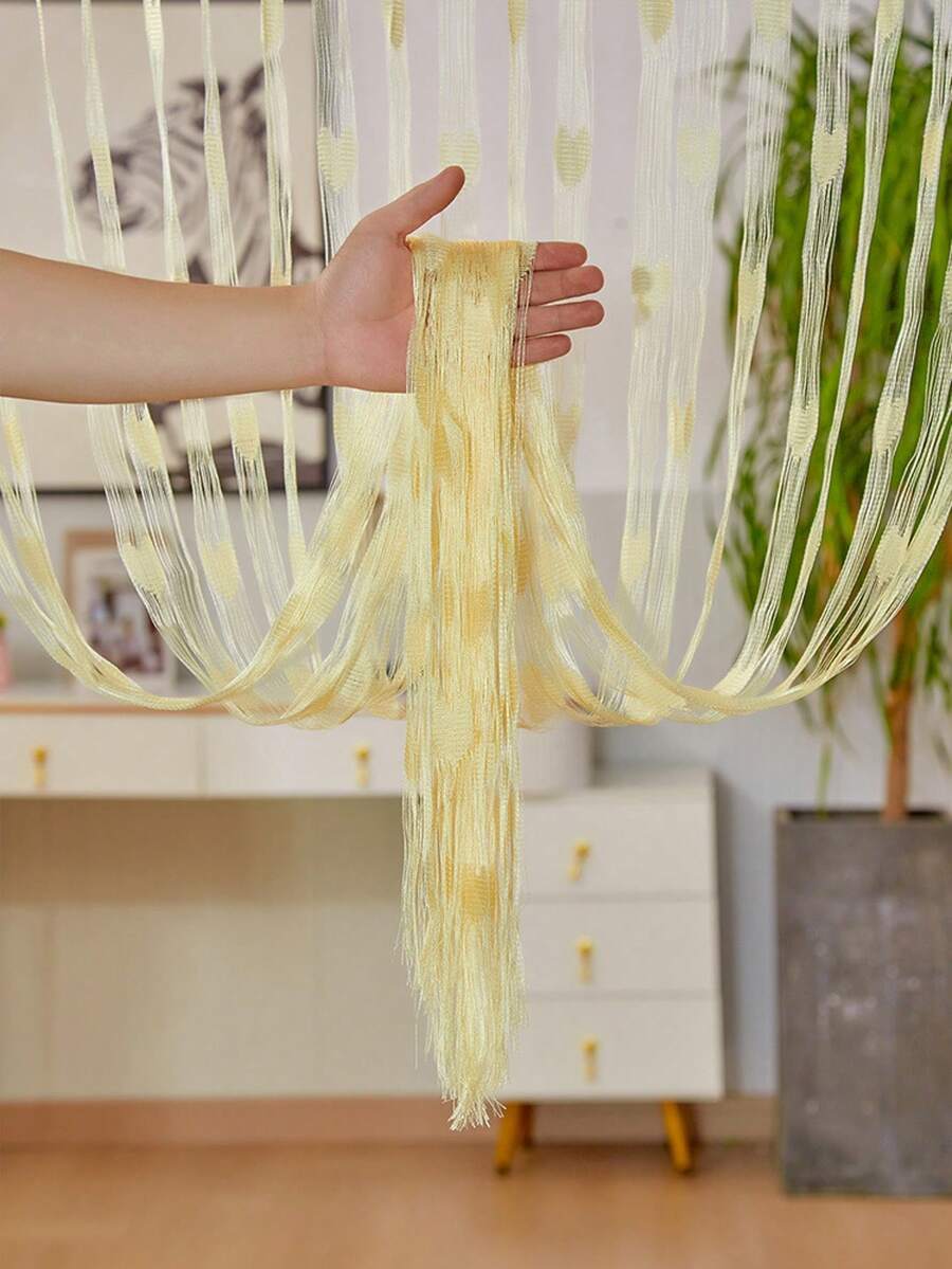 2Pack Transparent Gauze Curtain Romantic Heart Shaped Curtain Lace String Curtain Wall Window Bedroom Curtain Decor Valentines Day Wedding Party Supplies,39.37" X 78.74", Light Yellow - C6 - Xem 1
