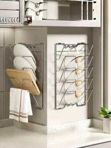 1 pièce Étagère de rangement murale de cuisine à 5 niveaux | Organisateur multifonctionnel pour couvercles de casseroles et planches à découper, installation par perçage, gain d'espace