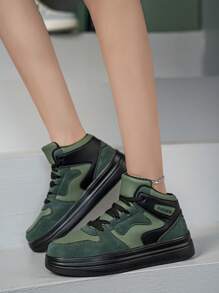 Women's Casual High-Top Sneakers With Anti-Slip Thick Sole, Breathable Comfort Outdoor Light-Weight Street Party Military Green Jogger Shoes