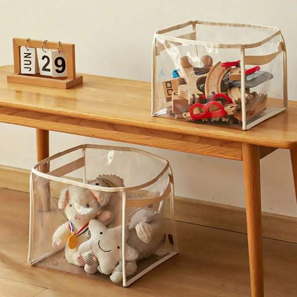 inbeaufon 1 pieza Cesta de almacenamiento multifuncional, organizador de PVC resistente con asas de visibilidad mejorada y esquinas redondeadas para uso diario de almacenamiento de libros, accesorios del hogar en el dormitorio, redonda/cuadrada S/L