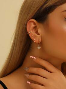 Conjunto de 3 peças: Brincos Twist Mobius, Brincos de Botão Estrela, Brincos de Argola Pingente Estrela, Joias para Mulheres
