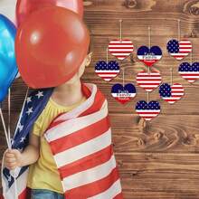4th Of July Hanging Decorations Wooden Star American Flag Sign Patriotic Decor For Home Holiday Party Favors