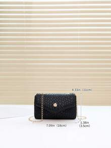 Mini Fashionable Plaid Flap Chain Crossbody Bag, Women's Shoulder Messenger Bag For Phone, Gift, Vacation, Shopping - Black - View 4