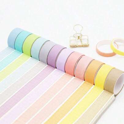 12 Stücke Journal Washi Tape Set, einfarbiges Regenbogen DIY-Klebeband