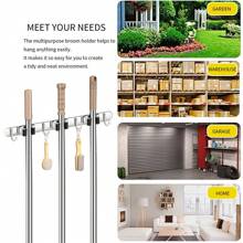 1pc, Mop And Broom Holder Wall Mount, Broom Organizer Storage Tool Racks Stainless Steel Heavy Duty Hooks Self Adhesive Solid Non-Slip For Home Kitchen Garden Laundry Garage