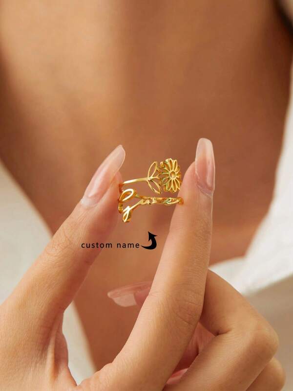 1 Pc Custom Month Flower Name Rings For Women Personalized Stainless Steel Ring Floral Customized Jewelry Daily Finger Accessories Birthday Wedding Christmas Gifts