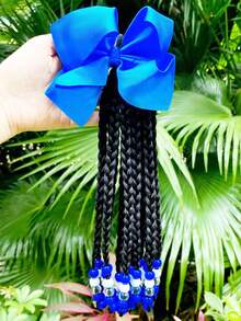 SprBuds 1pc Kids Braided Ponytail Hair Extension, Girls Ponytail With Beads Braids Hair Extension Detachable Synthetic Hairpieces With Bows Protective Easy Hairstyle For Girl Children Gift (Box-9inch) - Natural Black - View 9