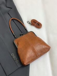 2025 新款时尚复古 PU 材质手提包，可拆卸女士单肩包，配有纽扣封口钱包。 - 棕色 - 查看 7