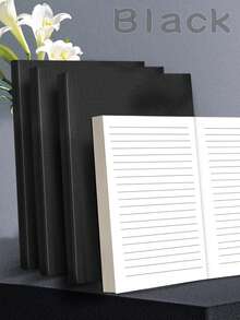 A5/B5 Thick 256 Pages Black Card Cover Notebook, Minimalist Blank Grid & Lined Pages Journal For Diary Writing School Supplies,School Supplies,Back To School - Black - View 6