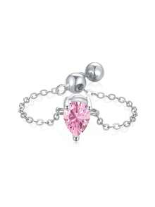 1pc Unique Chain & Zirconia Adjustable Thumb Ring, Exquisite S925 Sterling Silver Jewelry Gift For Women - Silver - View 10