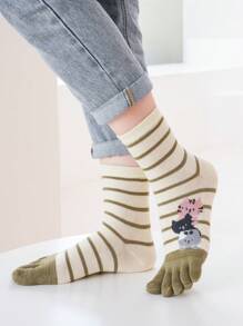 1/2/3/5 pares de calcetines separadores de dedos de los pies con diseño de rayas y gatos de colores, divertidos y lindos para mujer
